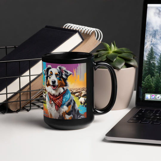 Australian Shepherd- Black Glossy Mug v3