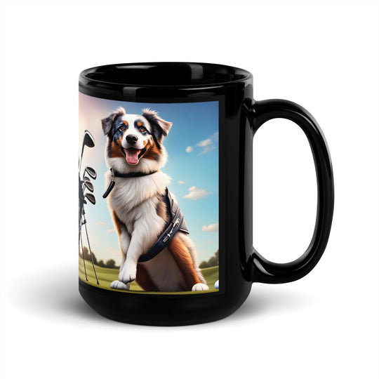 Australian Shepherd Golfer- Black Glossy Mug