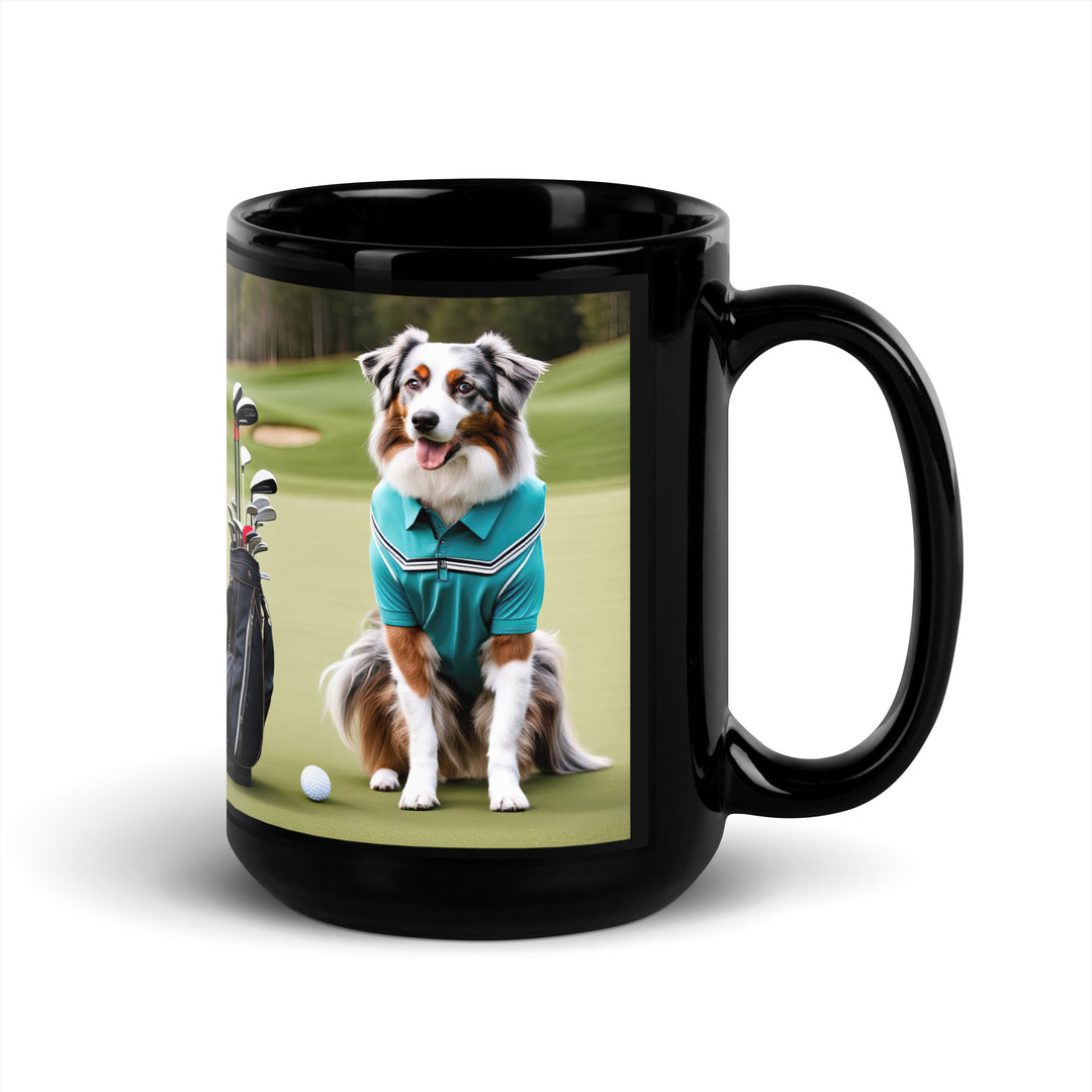 Australian Shepherd Golfer- Black Glossy Mug v4