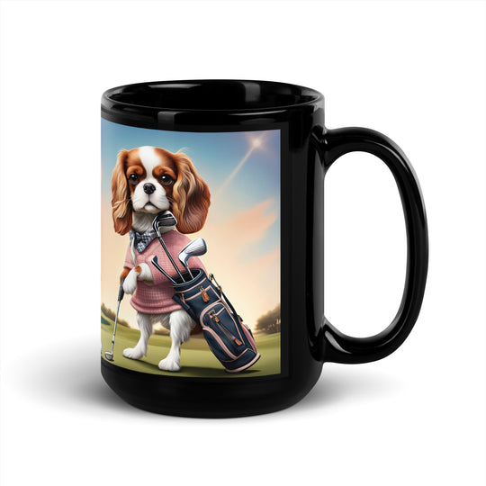 Cavalier King Charles Spaniel Golfer- Black Glossy Mug v2