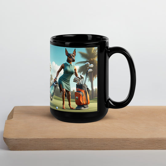 Doberman Pinscher Golfer- Black Glossy Mug v2