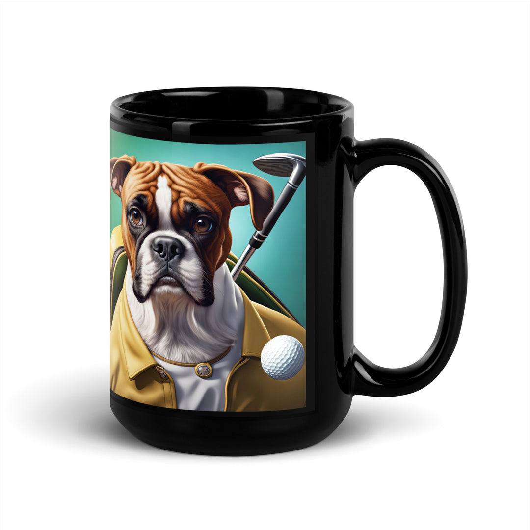 Boxer Golfer- Black Glossy Mug