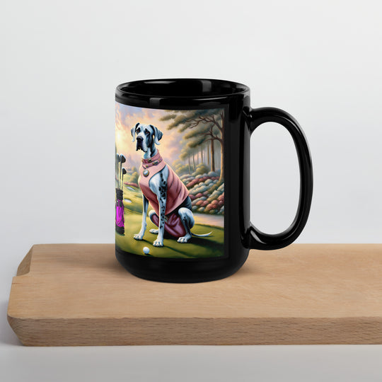 Great Dane Golfer- Black Glossy Mug v4