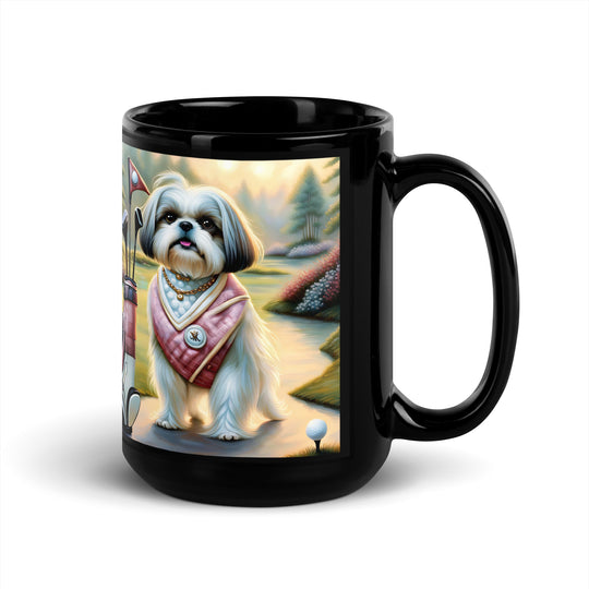 Shih Tzu Golfer- Black Glossy Mug