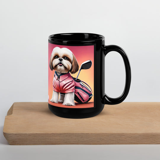 Shih Tzu Golfer- Black Glossy Mug v2