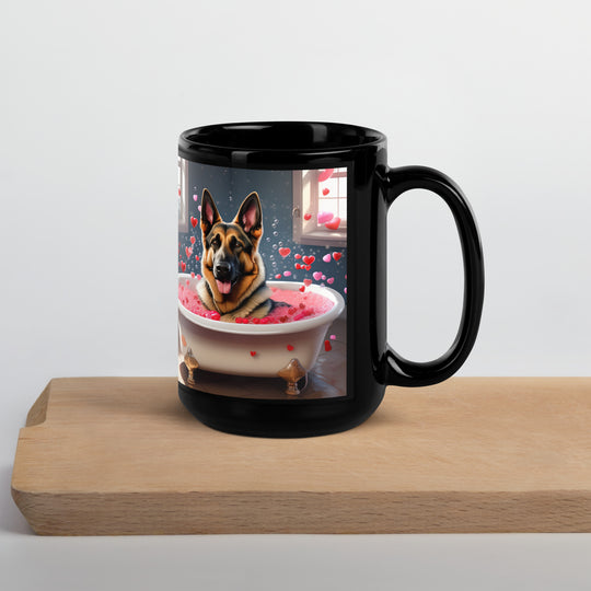 German Shepherd Romantic- Black Glossy Mug