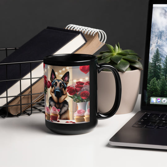 German Shepherd Romantic- Black Glossy Mug v2