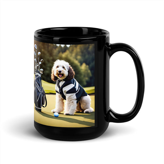 Bernedoodle Golfer- Black Glossy Mug