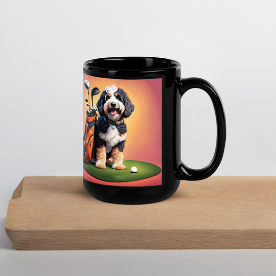 Bernedoodle Golfer- Black Glossy Mug v5