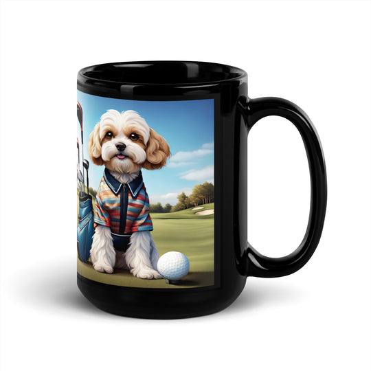 Cavachon Golfer- Black Glossy Mug