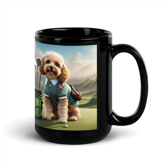 Cavapoo Golfer- Black Glossy Mug