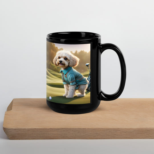 Cavapoo Golfer- Black Glossy Mug v4