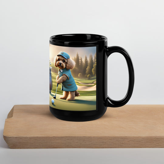 Cavapoo Golfer- Black Glossy Mug v5