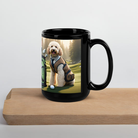 Goldendoodle Golfer- Black Glossy Mug v2