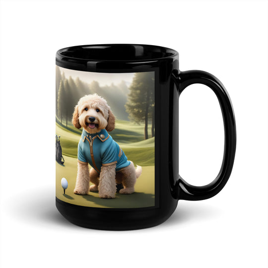 Goldendoodle Golfer- Black Glossy Mug v6