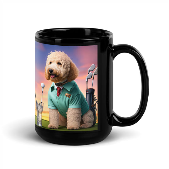 Goldendoodle Golfer- Black Glossy Mug v4