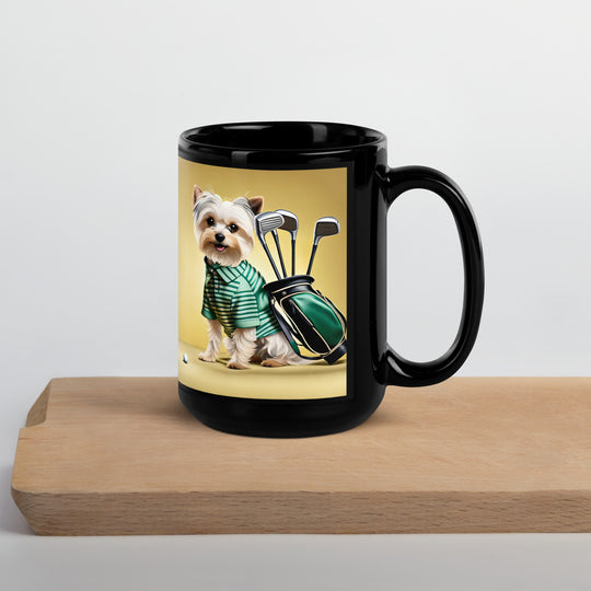 Morkie Golfer- Black Glossy Mug