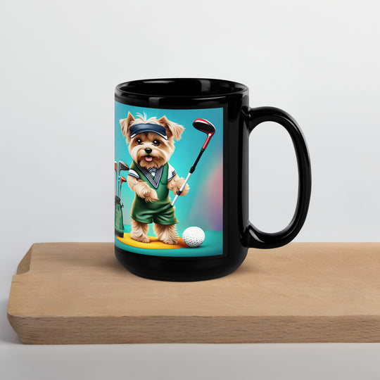 Morkie Golfer- Black Glossy Mug v3