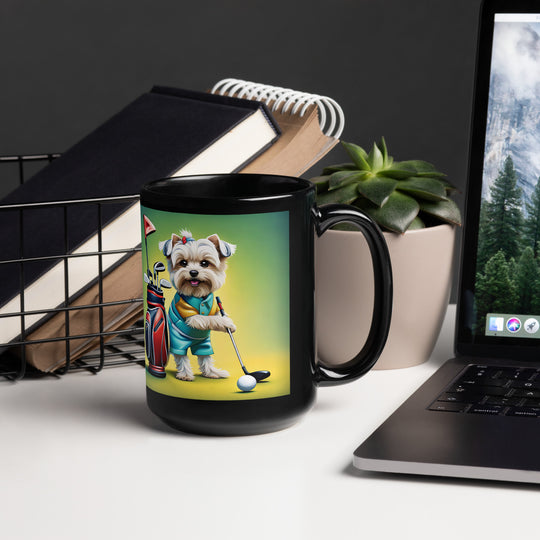 Morkie Golfer- Black Glossy Mug v4