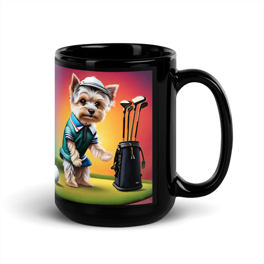 Morkie Golfer- Black Glossy Mug v5