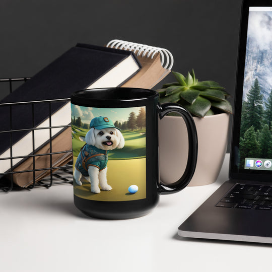 Pekapoo Golfer- Black Glossy Mug v11