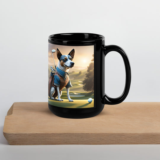 Texas Heeler Golfer- Black Glossy Mug v6