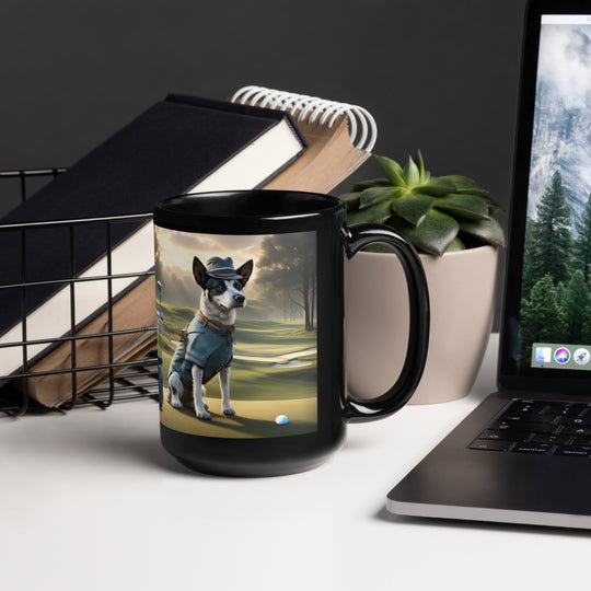 Texas Heeler Golfer- Black Glossy Mug v8