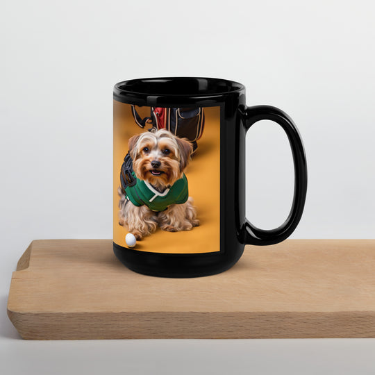 Yorkipoo Golfer- Black Glossy Mug