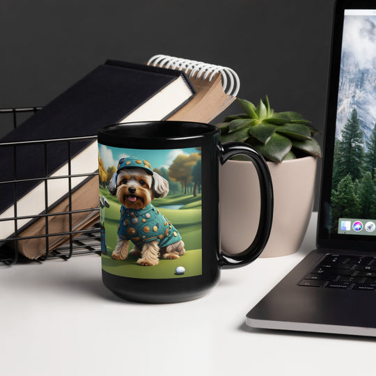 Yorkipoo Golfer- Black Glossy Mug v3