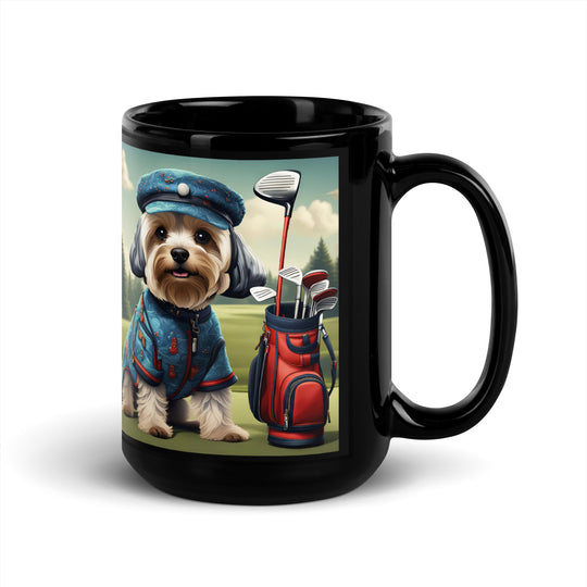 Yorkipoo Golfer- Black Glossy Mug v4