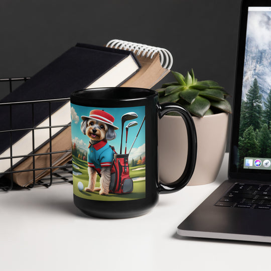 Yorkipoo Golfer- Black Glossy Mug v13