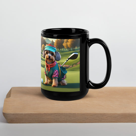 Yorkipoo Golfer- Black Glossy Mug v15