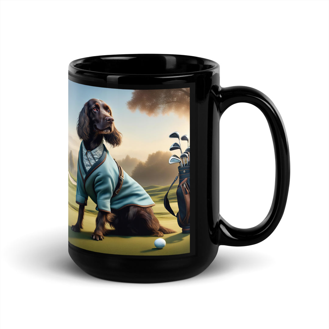 Sprocker Spaniel Golfer- Black Glossy Mug v3