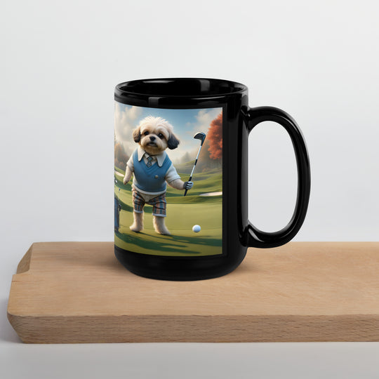 Pugapoo Golfer- Black Glossy Mug