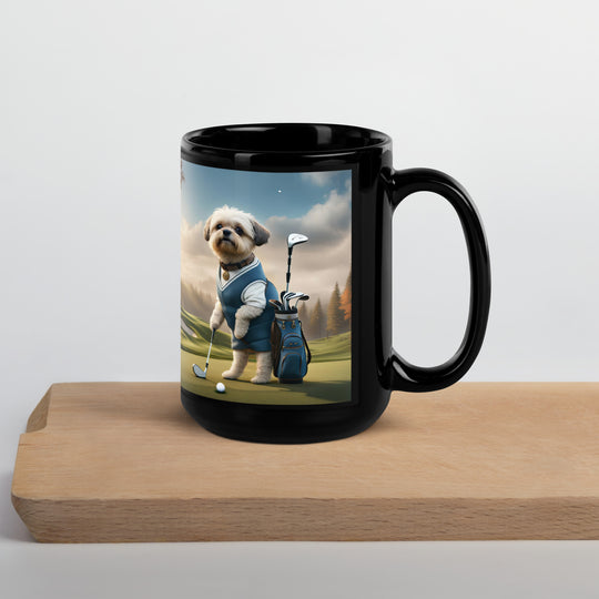 Pugapoo Golfer- Black Glossy Mug v6