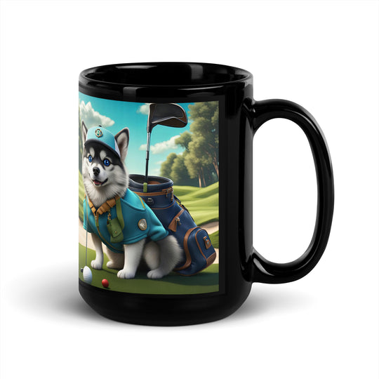 Pomsky Golfer- Black Glossy Mug