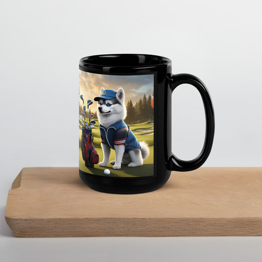 Pomsky Golfer- Black Glossy Mug v4