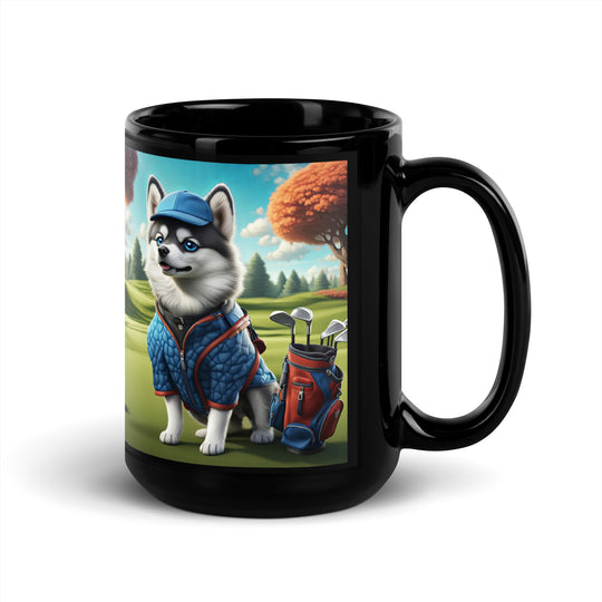 Pomsky Golfer- Black Glossy Mug v5