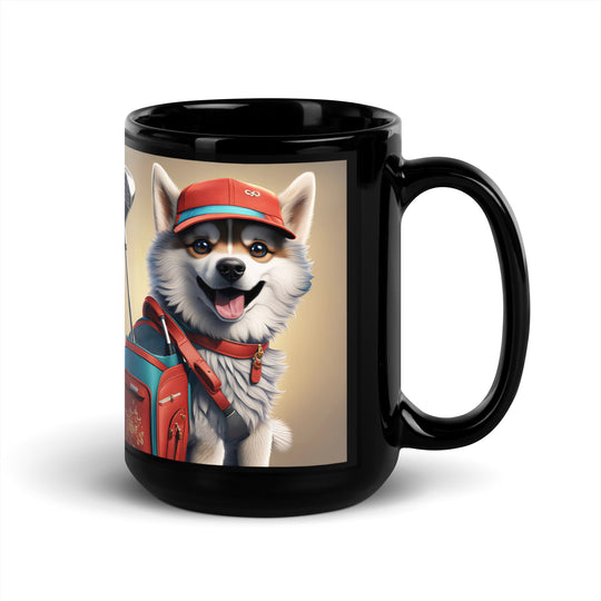 Pomsky Golfer- Black Glossy Mug v8