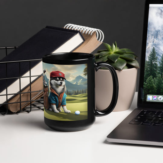 Pomsky Golfer- Black Glossy Mug v7