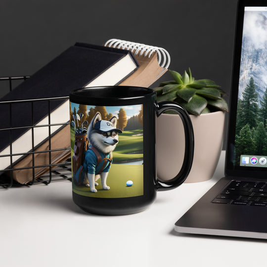 Pomsky Golfer- Black Glossy Mug v10