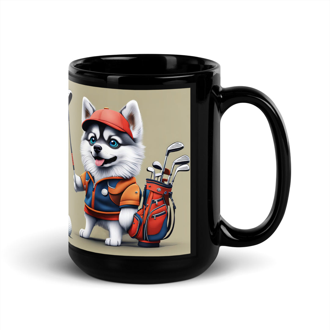 Pomsky Golfer- Black Glossy Mug v14