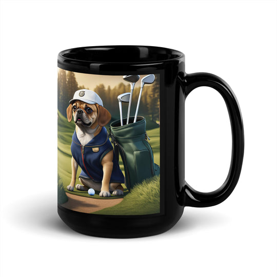 Puggle Golfer- Black Glossy Mug