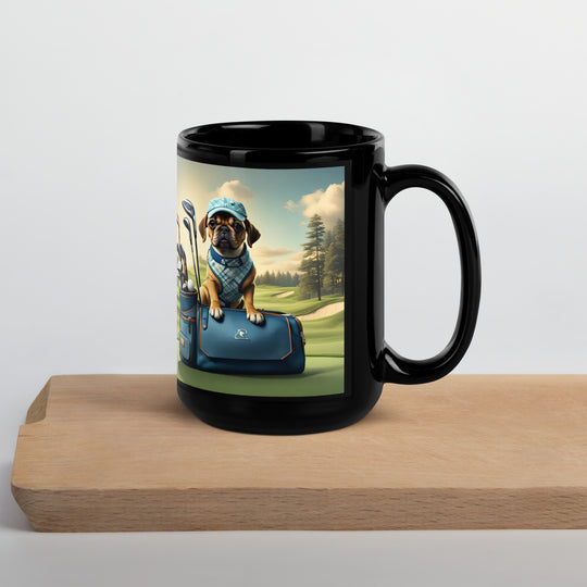 Puggle Golfer- Black Glossy Mug v2