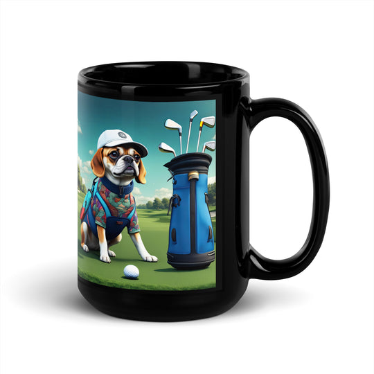 Puggle Golfer- Black Glossy Mug v17