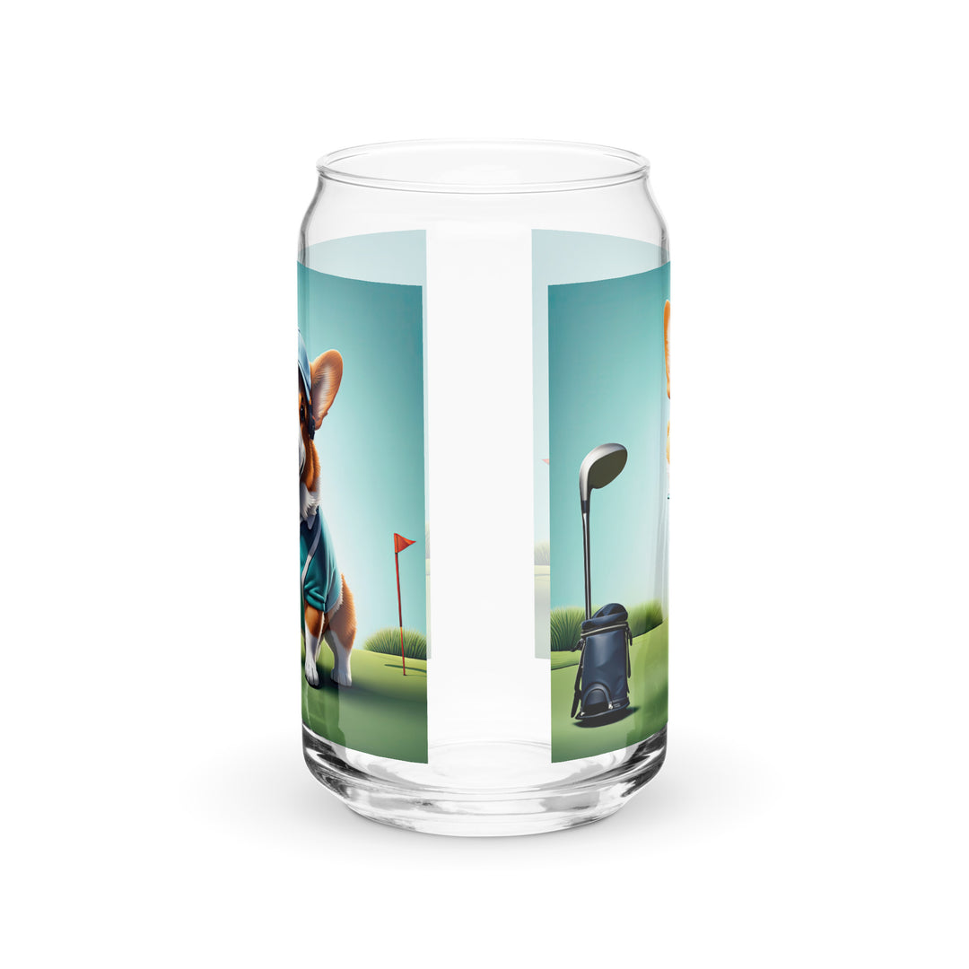 Pembroke Welsh Corgi Golfer- Can-shaped glass