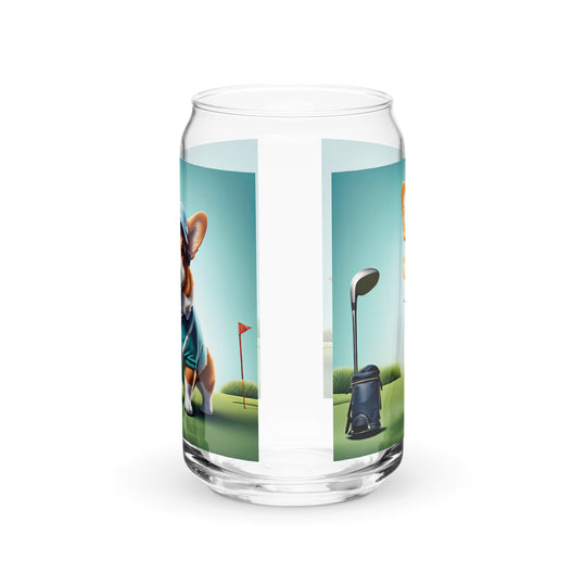 Pembroke Welsh Corgi Golfer- Can-shaped glass
