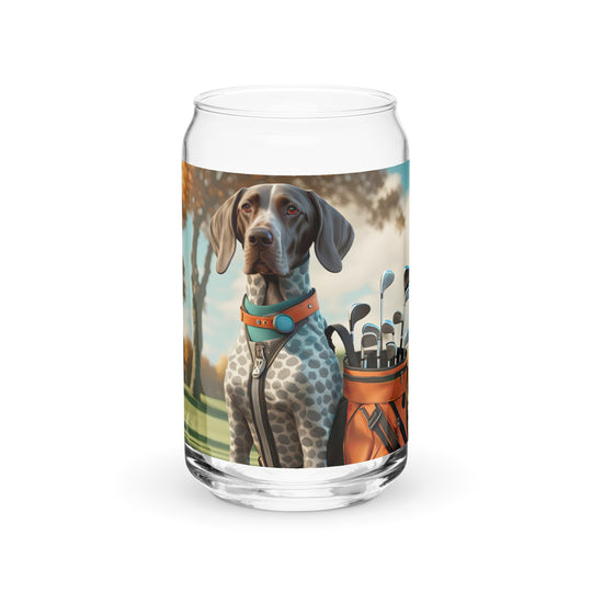 German Shorthaired Pointer Golfer- Can-Shaped Glass