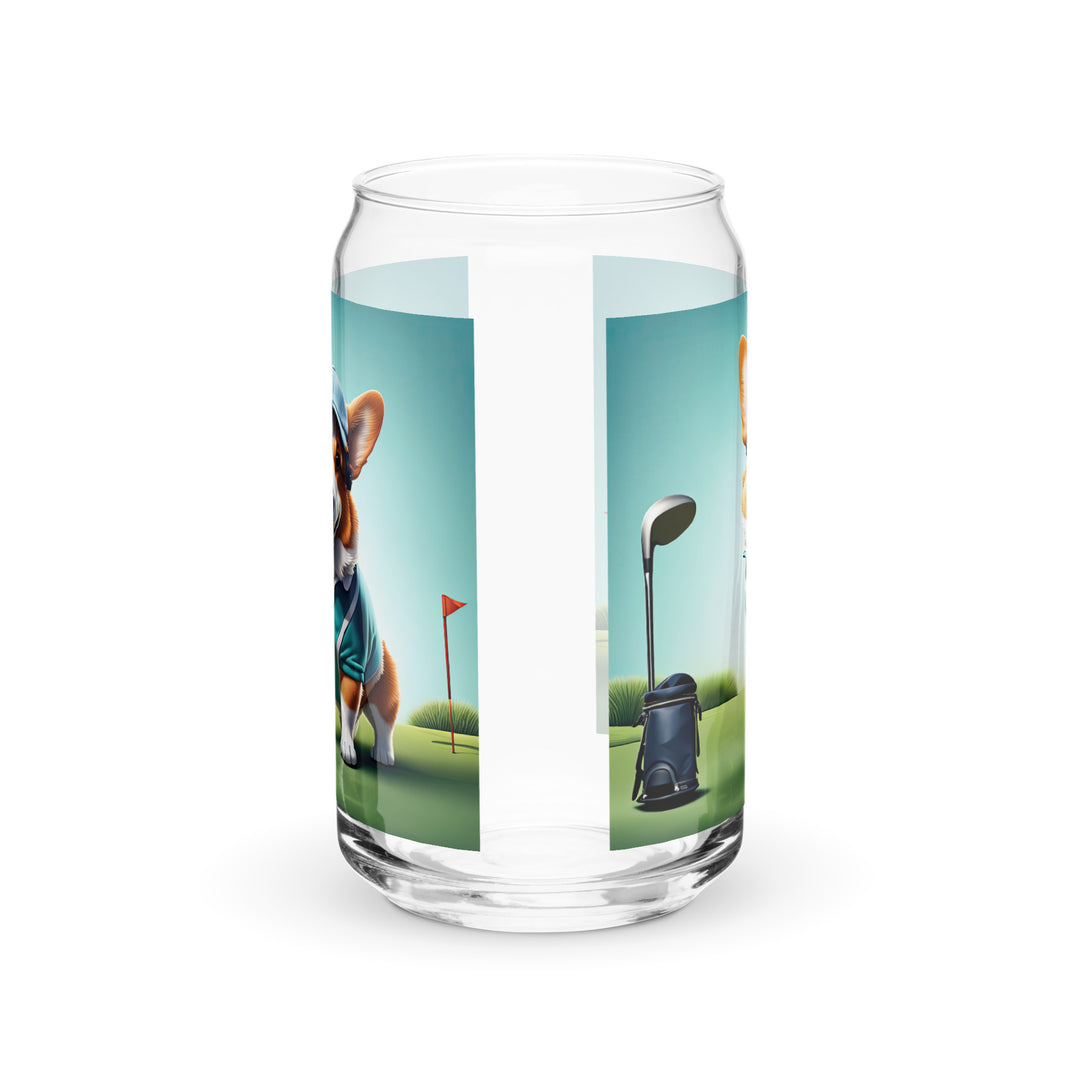 Pembroke Welsh Corgi Golfer- Can-shaped glass