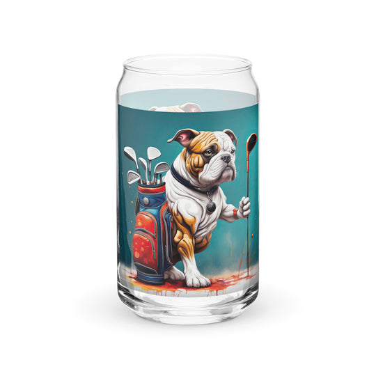 Bulldog Golfer- Can-shaped glass